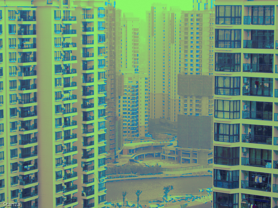 Title . Dreams Of Utopia In The Brilliant City . Size 120cm by 90cm canvas artwork signed by Stanza. 2005 