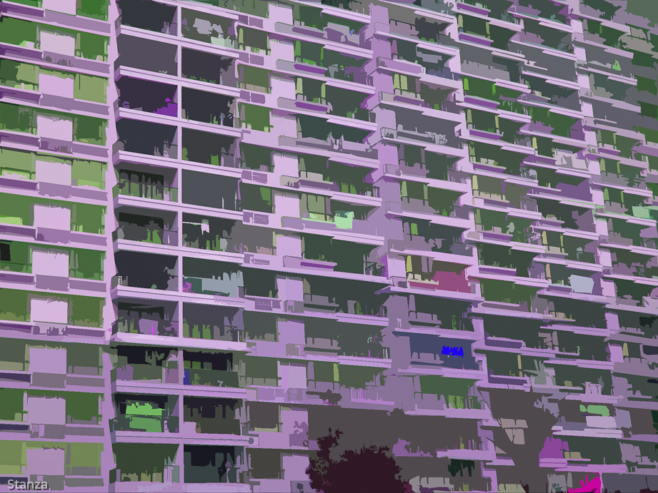 Title . Purple City . Size 120cm by 90cm canvas artwork signed by Stanza. 2005 