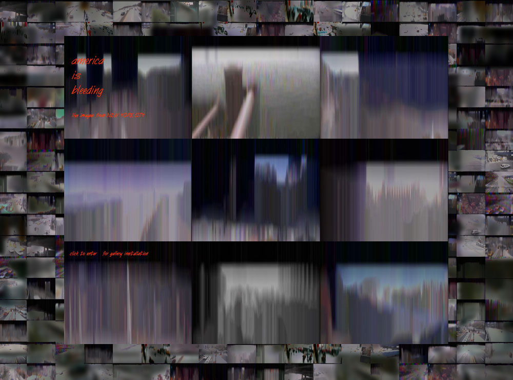 Title. america is bleeding;  trying to imagine america from many perspectives, all at once, in real time. 2004/5. New artwork by Stanza