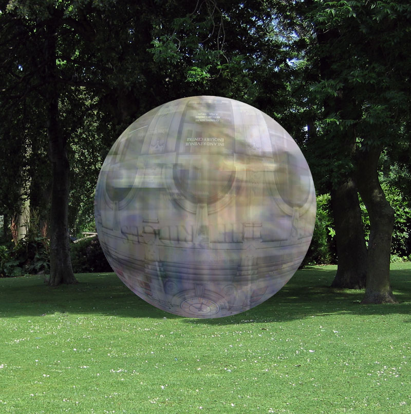 Soul by Stanza....2004 -06. An artwork  using data in the city and involving the public. Stanza hangs giant 3 m globe display in the city. The interactive City.Wireless sensor networks. Sensing the soul of the city,  new display technologies . Globe display. Uk artist Stanza hangs giant 3 m globe display in the city. Stanza artwork