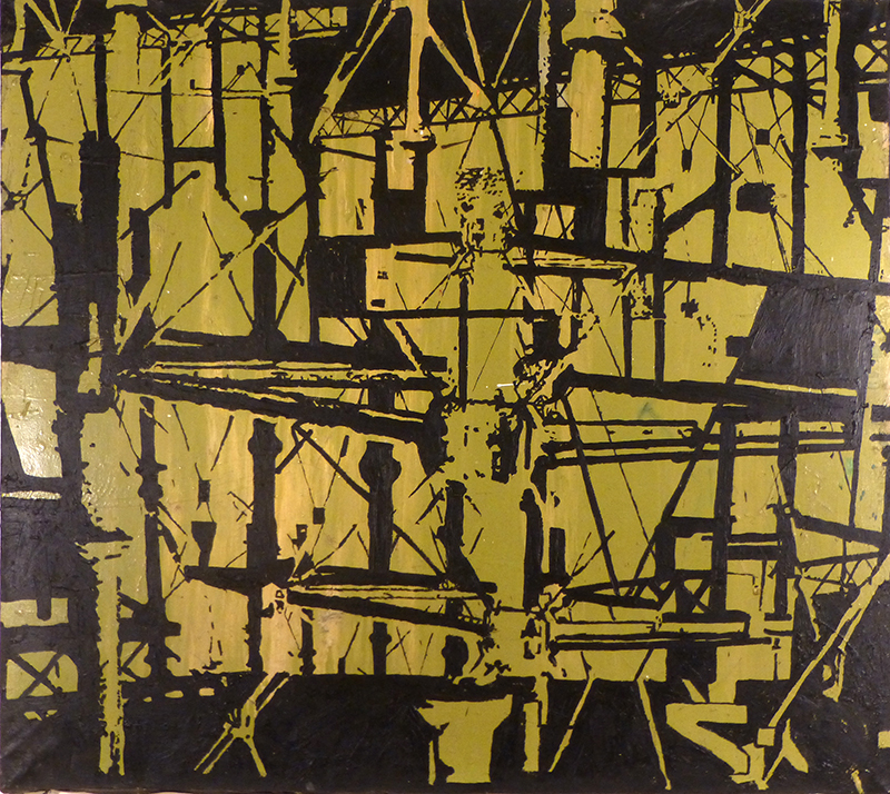 Stanza , Oil Pianting, Urban , City, Maps, 1989, London, art, industrial, citscaoes, towers blocks,