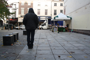 The artist Stanza in a new Public Square. 